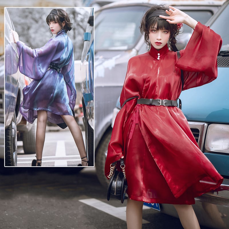 卿棠シリーズ チャイナ風ワンピース 2color 赤or紫 シャツワンピース スタンドネック 可愛い Elegant 卿棠シリーズ チャイナ風ワンピース 2color 赤or紫 シャツワンピース スタンドネック 可愛い Elegant