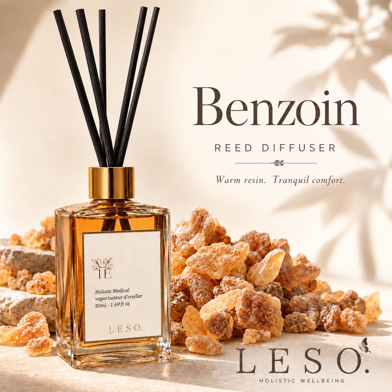 【 ベンゾイン 安息香 】リード ディフューザー 50ml|天然 樹脂 甘く濃厚なバニラ調の香り 高級 アロマ ルーム フレグランス 寝室 玄関 トイレ リラックス 日本製 LESO. ギフト プレゼント