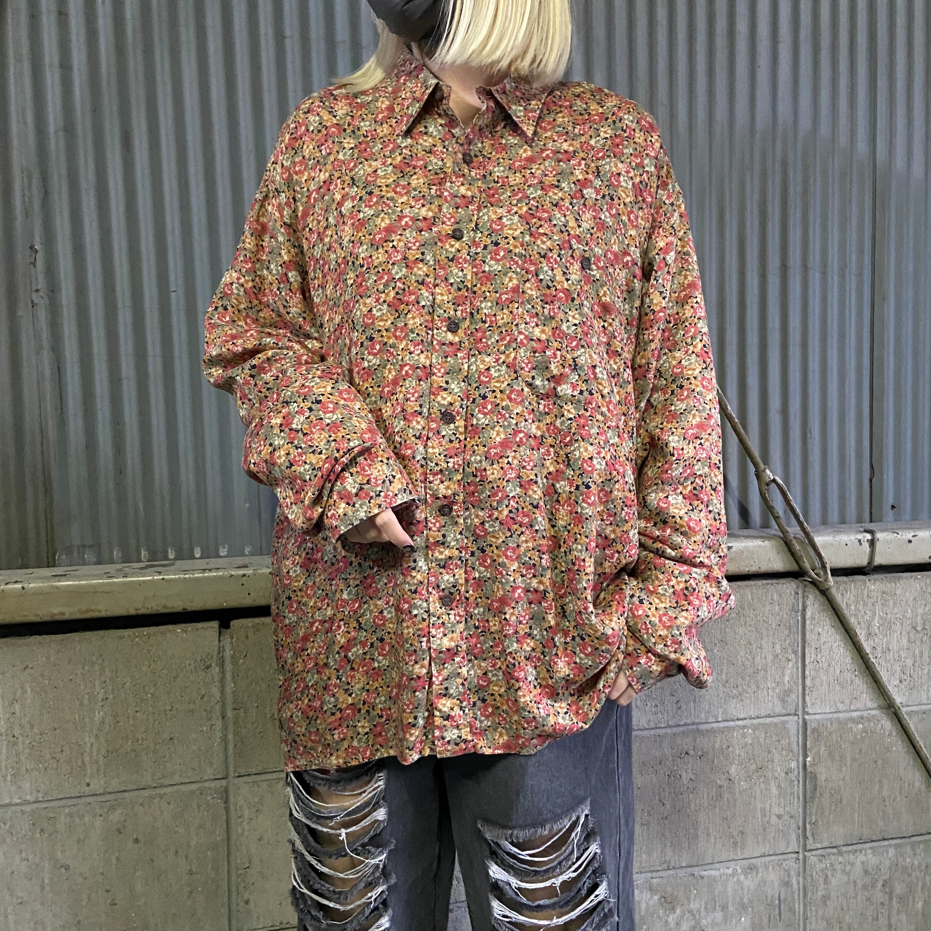 springfield 長袖 小花柄 レーヨンシャツ メンズXL相当 古着 