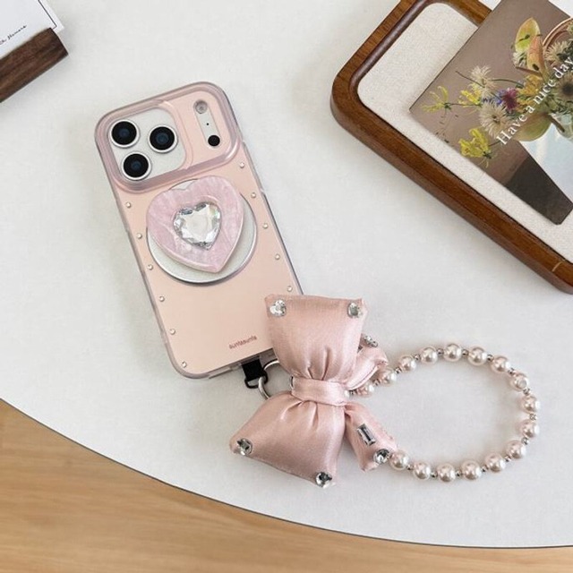Pearl strap heart magnet iPhone case　B575