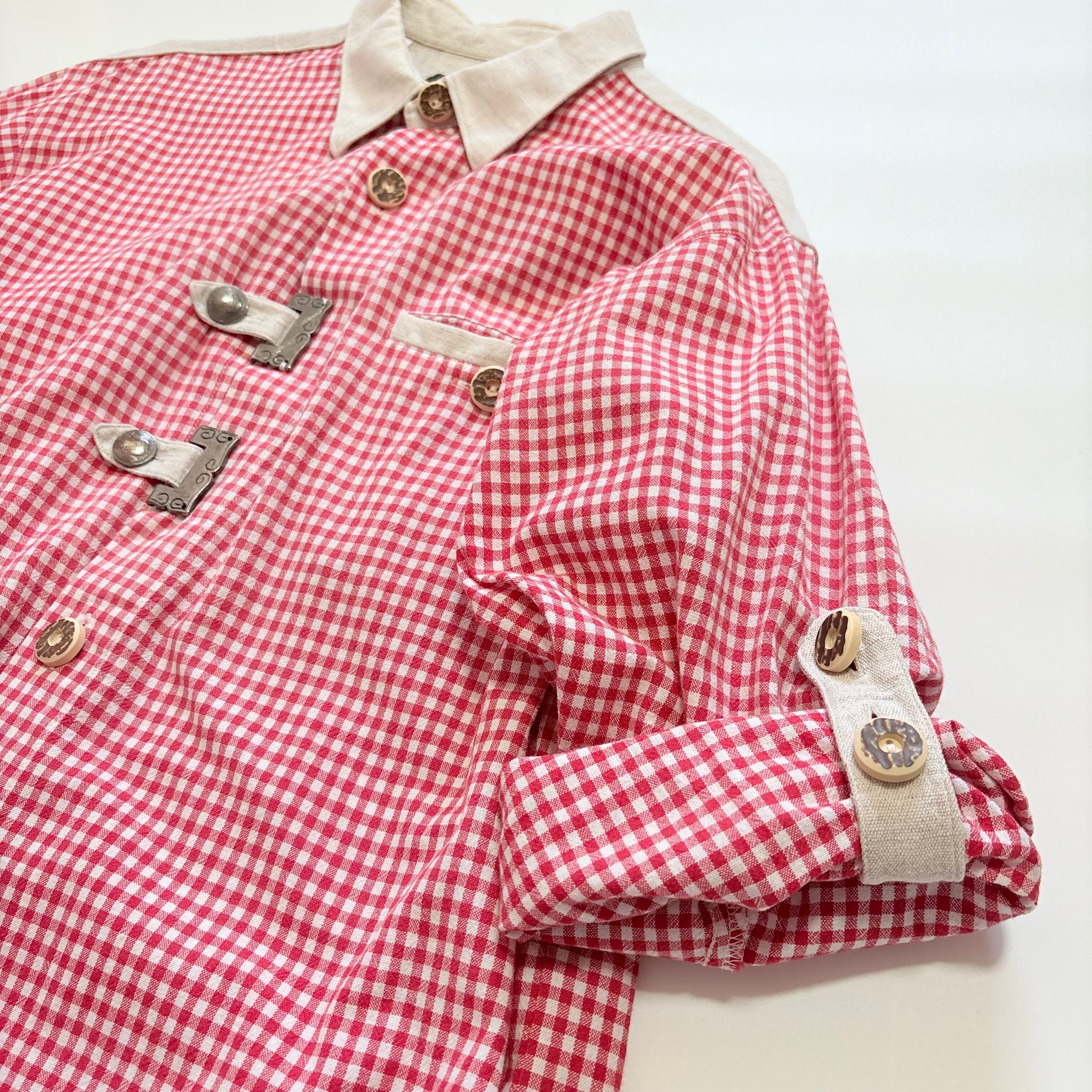 1970s-1980s Euro vintage Gingham Check Tyrolean Shirt／ヨーロッパ