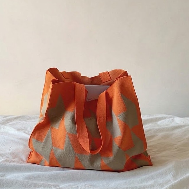 contrast check knit shoulder tote bag(4color)<b3076>