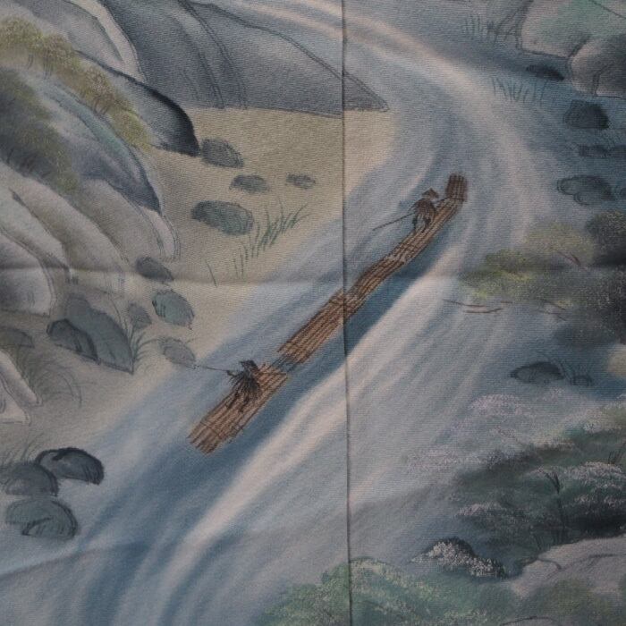 訪問着】白土色に渓流山水文柄の着物 | ひふみ屋