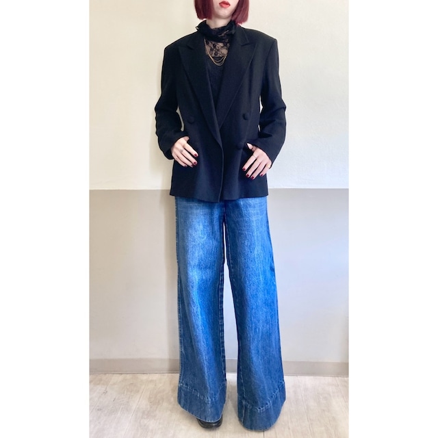 Black Rayon Double Breasted Tailored Jacket