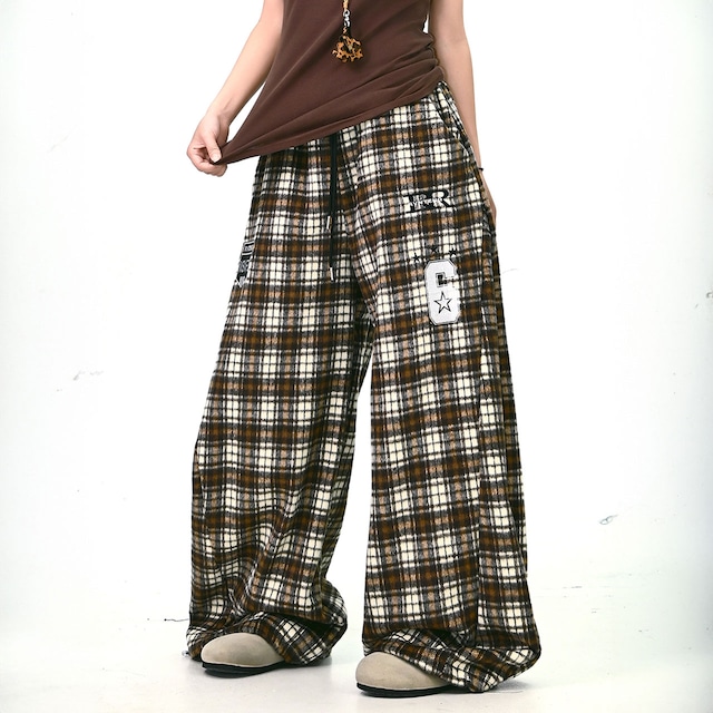 チェックパッチユースカジュアルパンツ 2col R01262