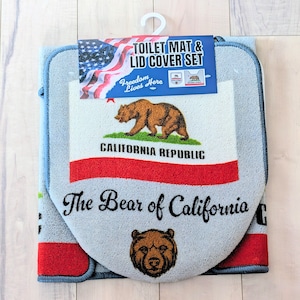 ✨️トイレもワクワクHAPPY✨️【 The State of California / カリフォルニア州旗 】TOILET MAT & LID COVER トイレマット&蓋カバー (マット裏面滑り止め加工 ) / アメリカンマット / ふかふかマット〚アメリカン雑貨 アメトイ〛