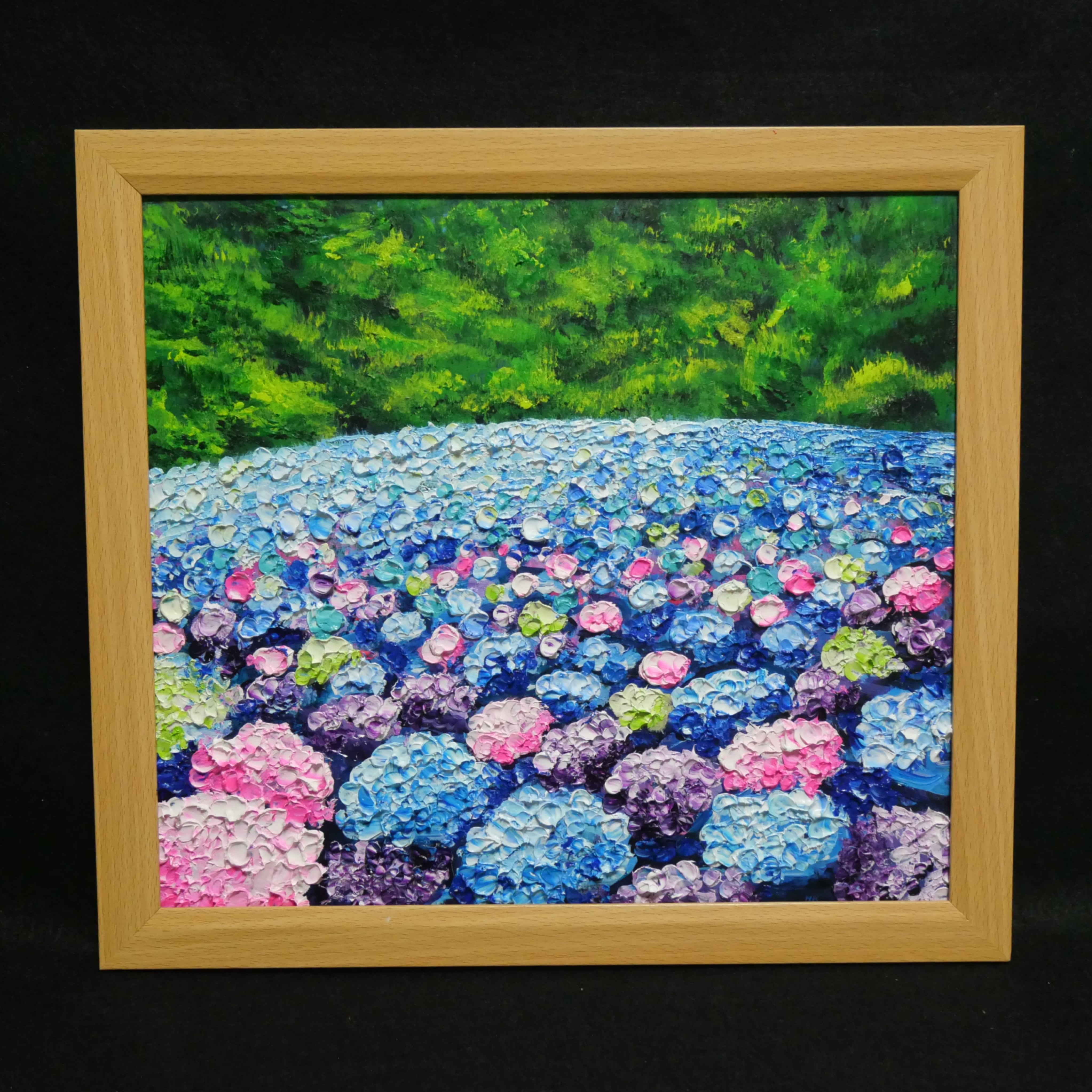 油絵 原画】雨雫が奏でる色彩のワルツ｜紫陽花 あじさい アジサイ 梅雨