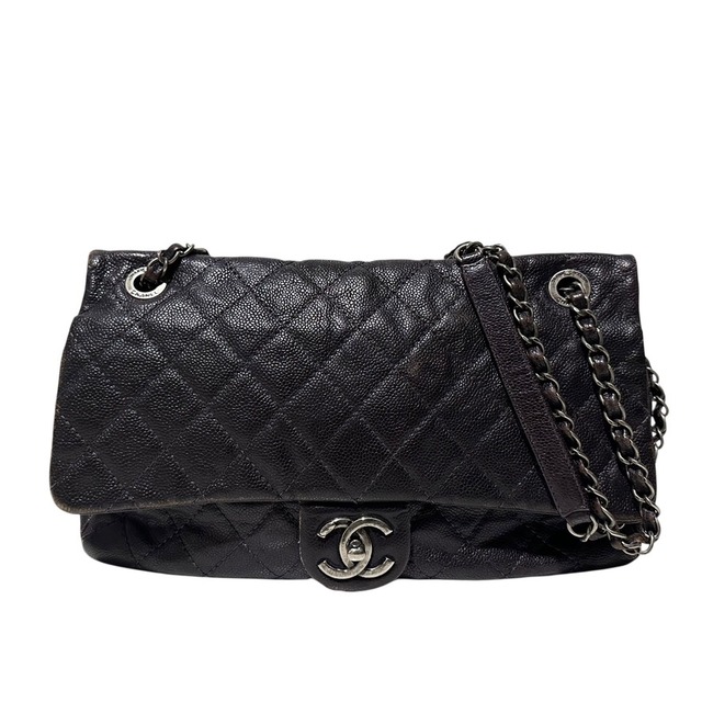 Extremely Rare ◇ CHANEL Matelassé 30 Coco Logo Single Flap Double Chain Shoulder Bag, Dark Purple with Silver Hardware