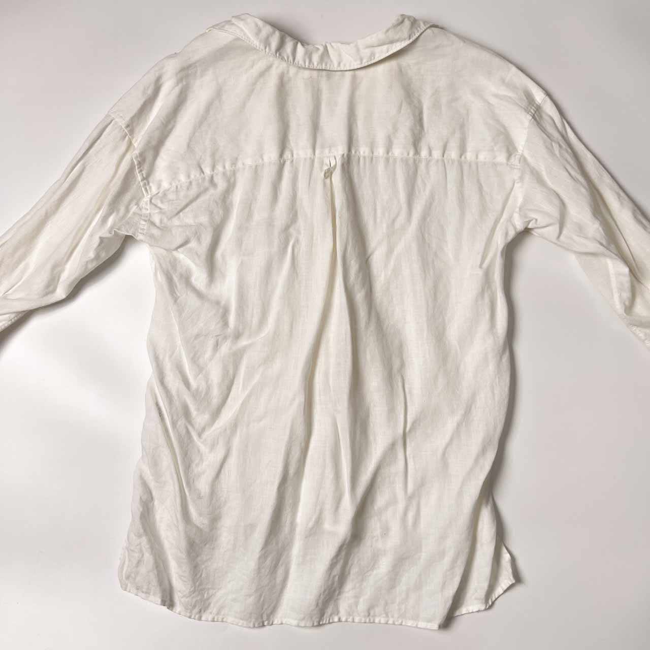 リネン100% le Glazik ル グラジック Vネック 7分袖 シャツ 36/ホワイト レディース