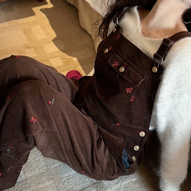 corduroy embroidered overalls J00184