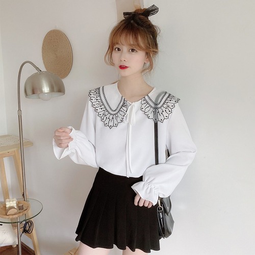 ✞ スリーブレース刺繍長袖白シャツブラウス ロング ホワイト スウィート レースアップ ✞ゴスロリ SM ミリ 甘ロリ クラロリ 和ロリ エレガント 黒ロリ 姫ロリ 華ロリ BB-BB24509359539