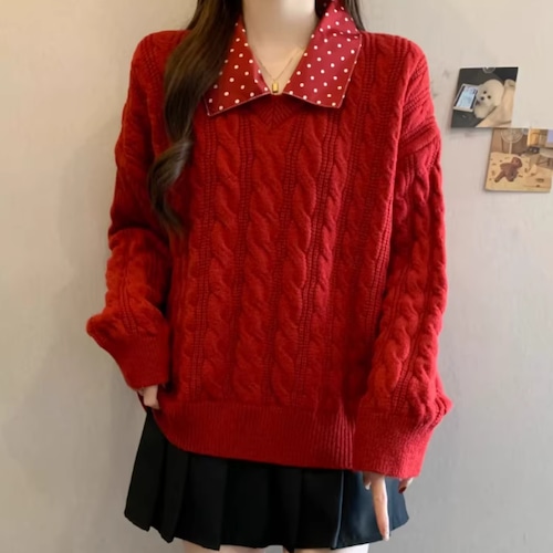 ドットポロカラードッキングケーブルニット ・74254