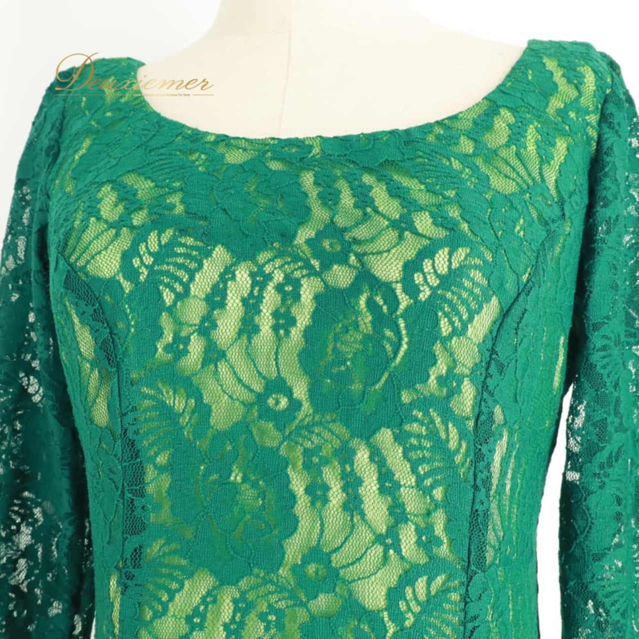 フラダンス 衣装 CC Fashions CCファッション ワンピース ドレス グリーン系 花柄 植物柄 レース 透け感 ハワイアン アロハ フラ ダンス レッスン 練習 ハワイアンダンス 緑 黄緑 長袖 フレア 華やか 鮮やか かわいい おしゃれ 上品 大人っぽい ダンス衣装 練習着 レッスンウェア ハワイ製