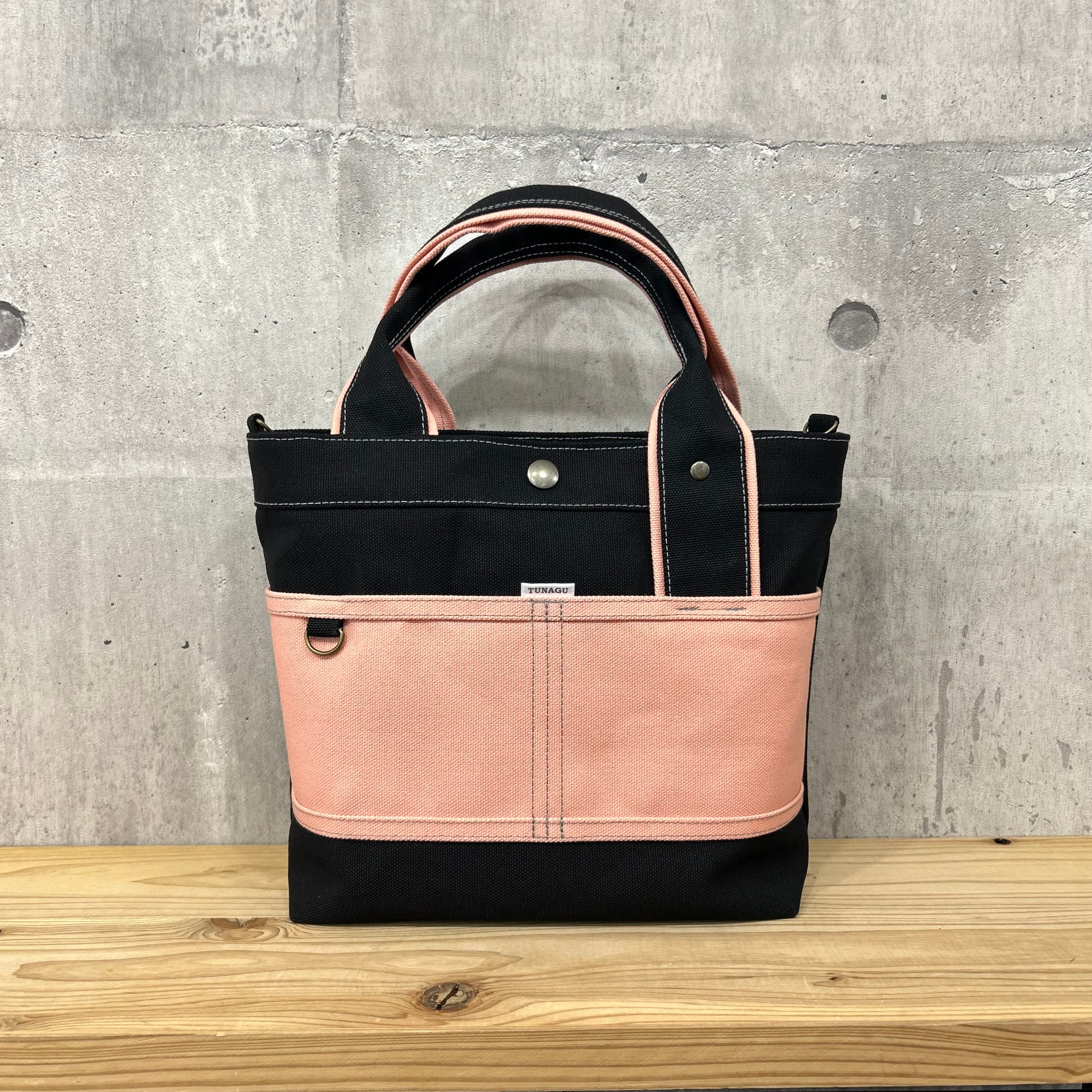 人気No.1.▽Bi Color Tote "M"【黒×シェルピンク】