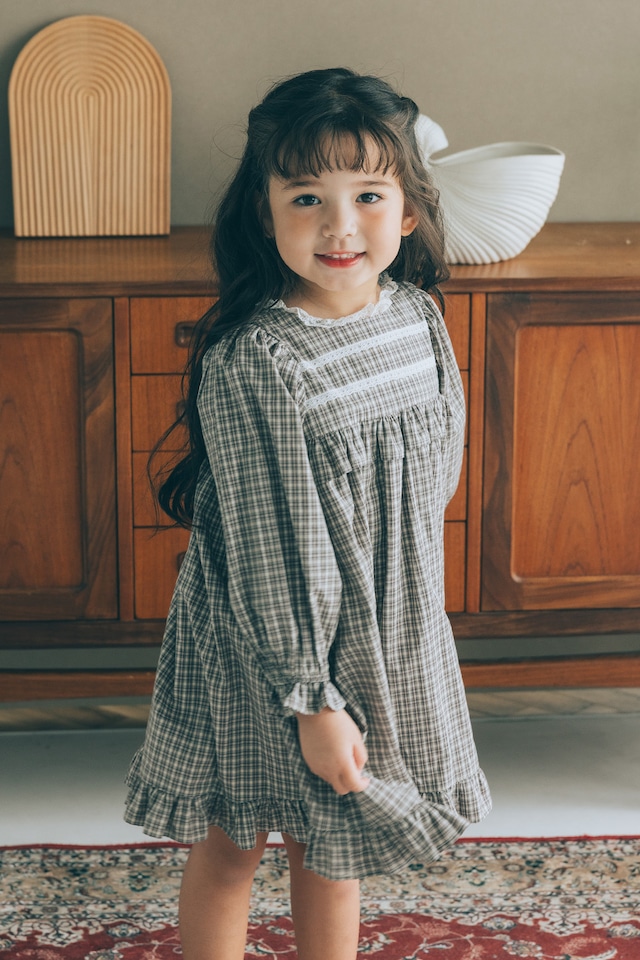 レーススタンドネックワンピース<Gray check>