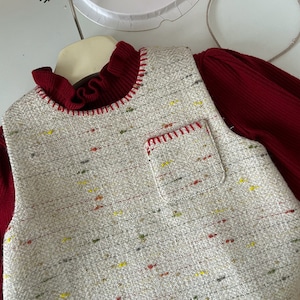 冬カラードット柄ツイードベストドレス