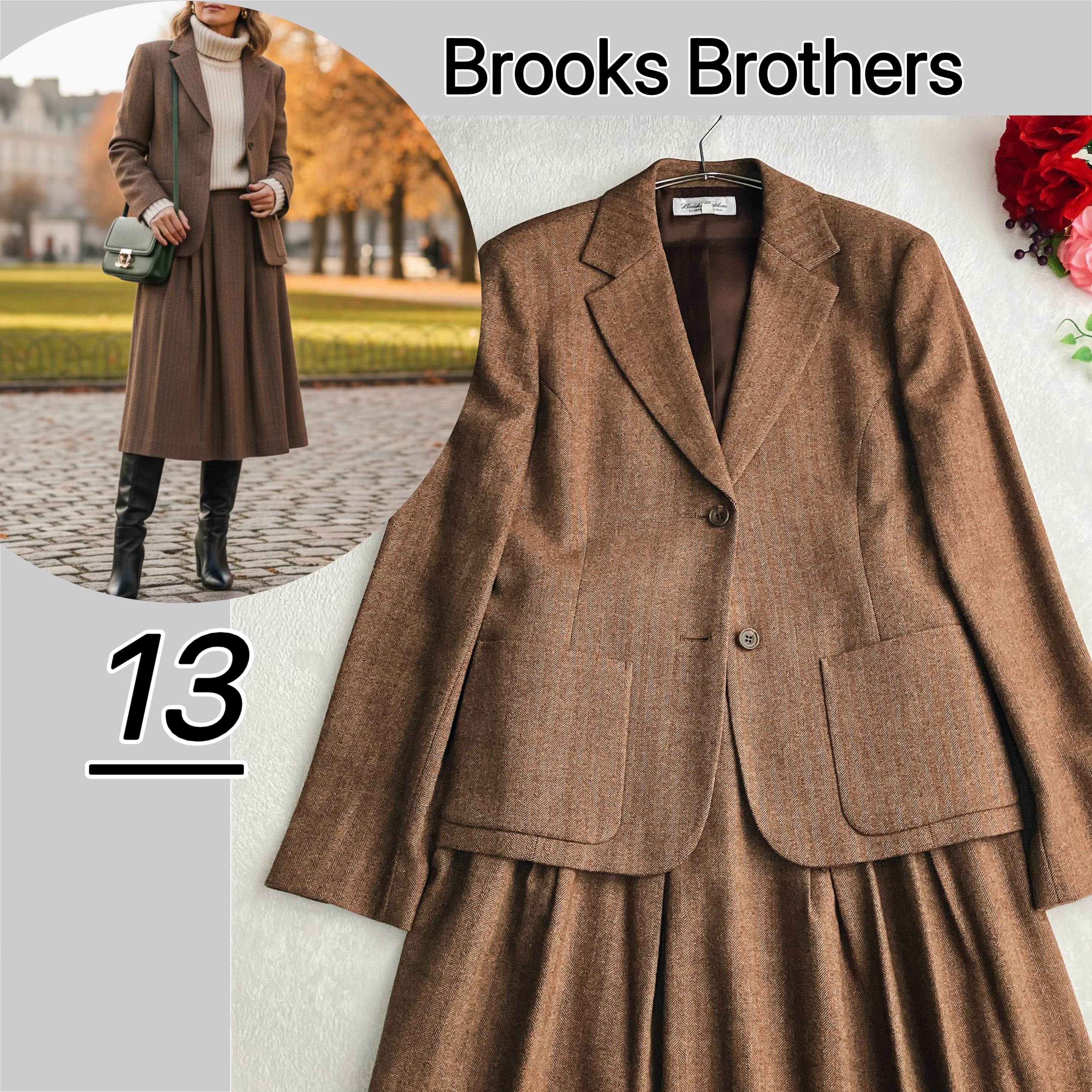 【美品】ブルックスブラザーズ★ヘリンボーン ウール スカートスーツ Aライン 美品】Brooks Brothers ブルックスブラザーズ☆ヘリンボーン ウール