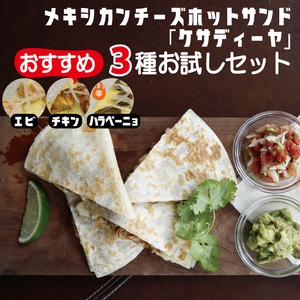 【お試しセット】とろ～りチーズのメキシコ風ホットサンド「ケサディーヤ」（エビ・チキン・ハラペーニョ）＜冷蔵＞新鮮野菜のサルサ付き