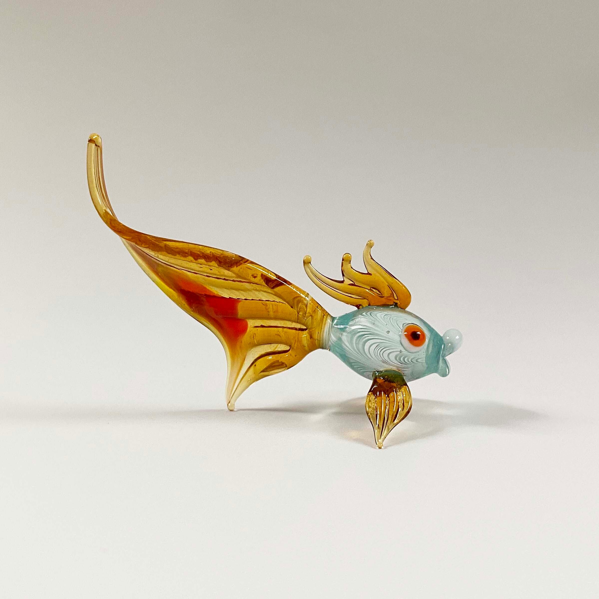 ヴィンテージ ガラス細工（青金魚）