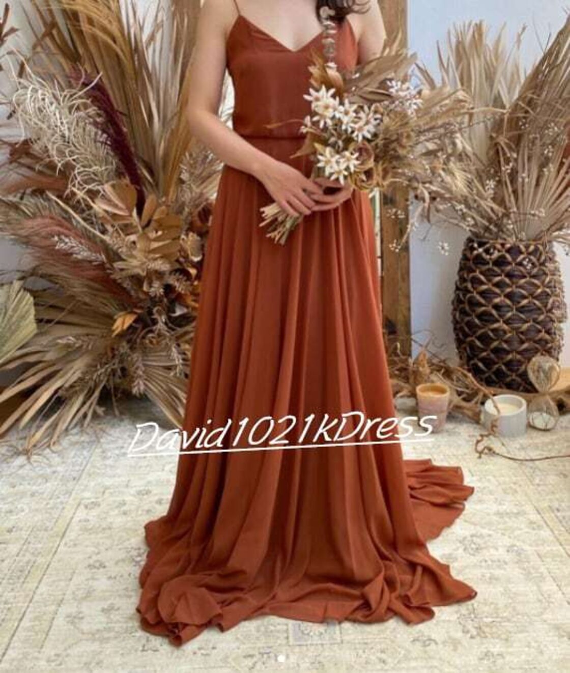 パーティードレス テラコッタ色 背中見せ トレーン 2次会 | Pay ID 