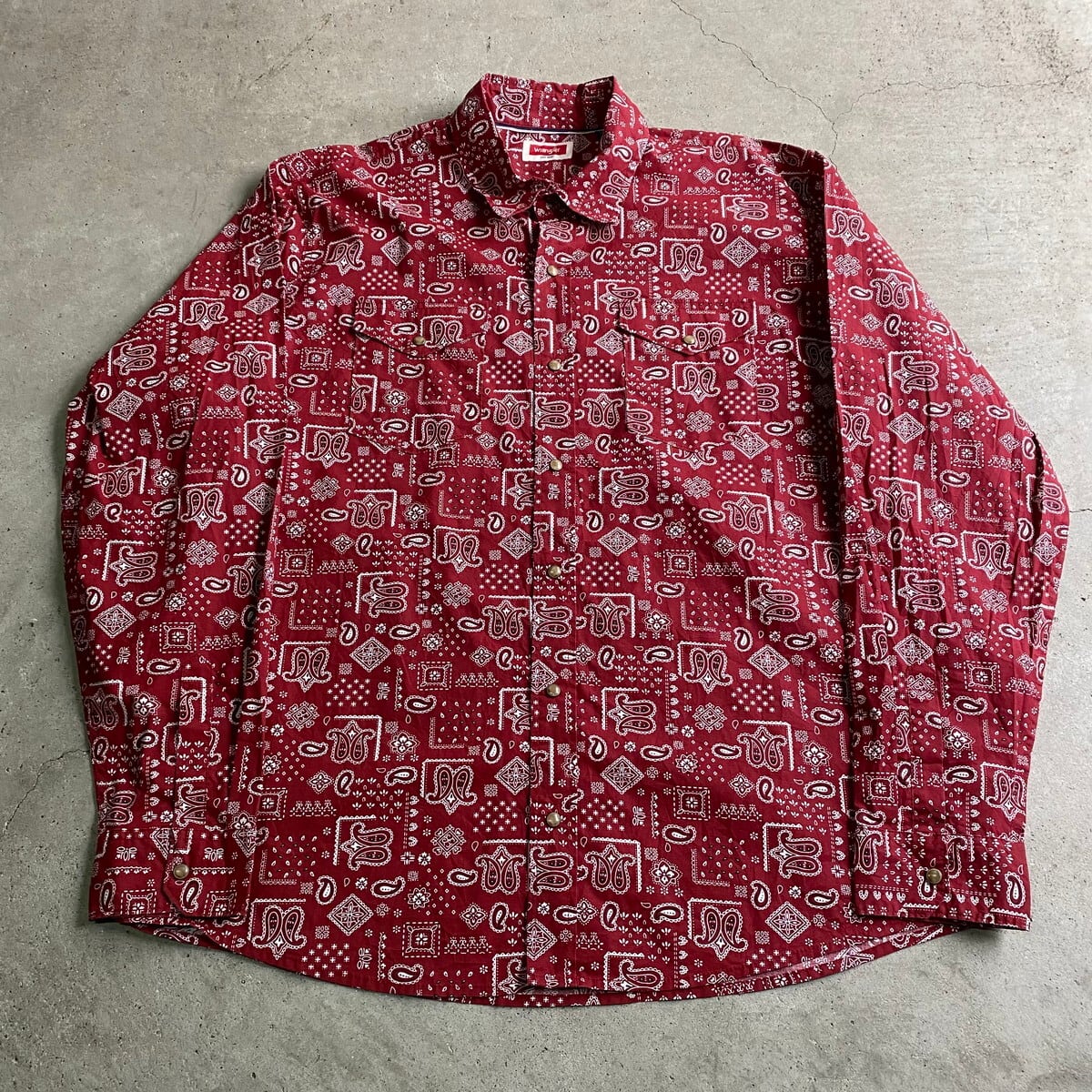 Wrangler ラングラー ペイズリー柄 総柄 長袖 ウエスタンシャツ メンズ2xl 古着 レッド 赤色 長袖シャツ 23al15 Cave 古着屋 公式 古着通販サイト