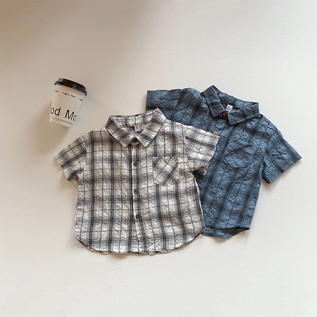 【BABY&KID】夏新作レトロチェック柄ポケット付きシャツ 全2色