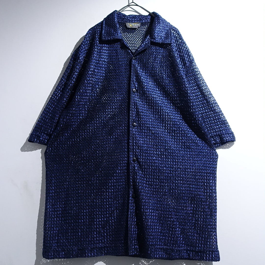 90s "Pro Icon" Navy Lame Mesh Design S/S Shirt