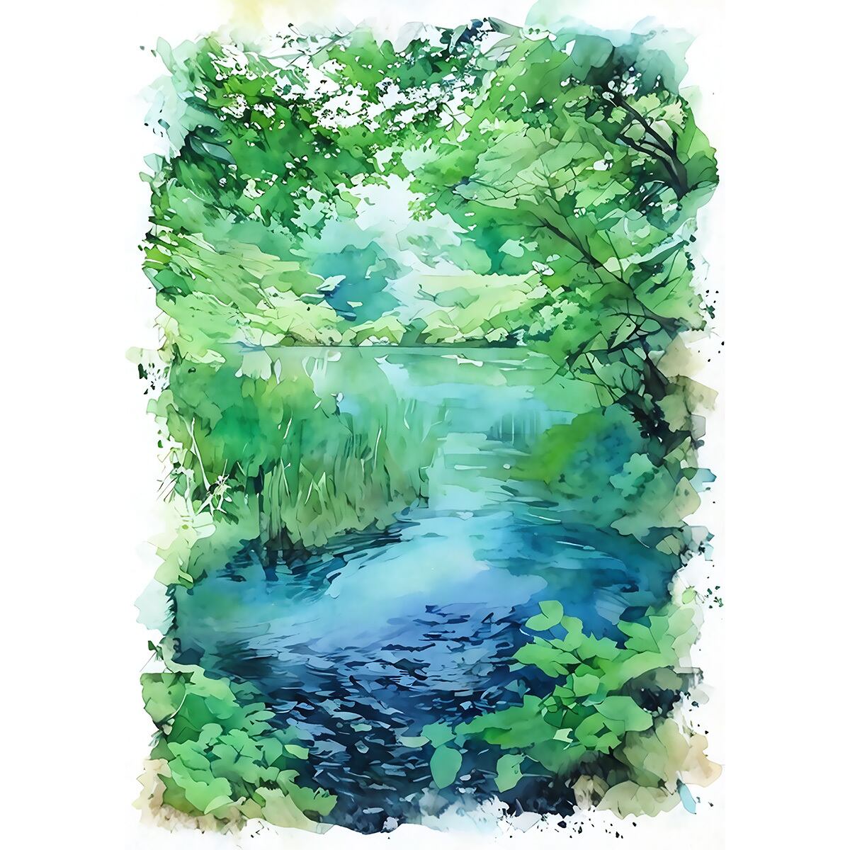 絵画(風景画) 日本 福島県 五色沼 インテリアアート額付き 水彩画