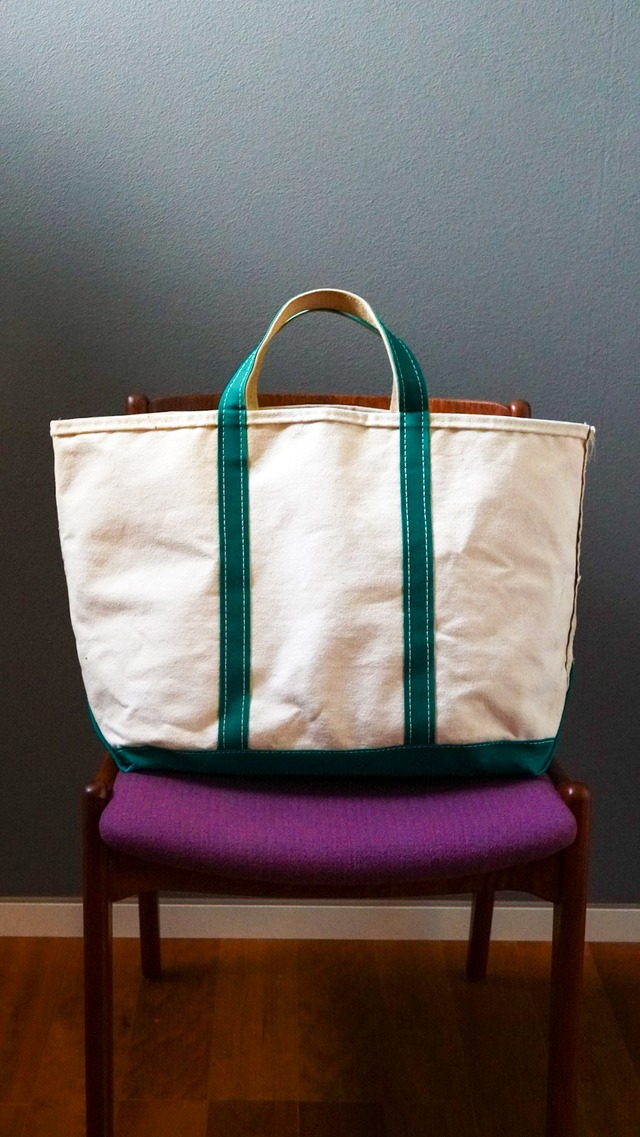 【1980s】L.L.BEAN エルエルビーン BOAT AND TOTE キャンバス バッグ (ホワイト × グリーン) 《旧タグ 2色タグ トート ヴィンテージ》