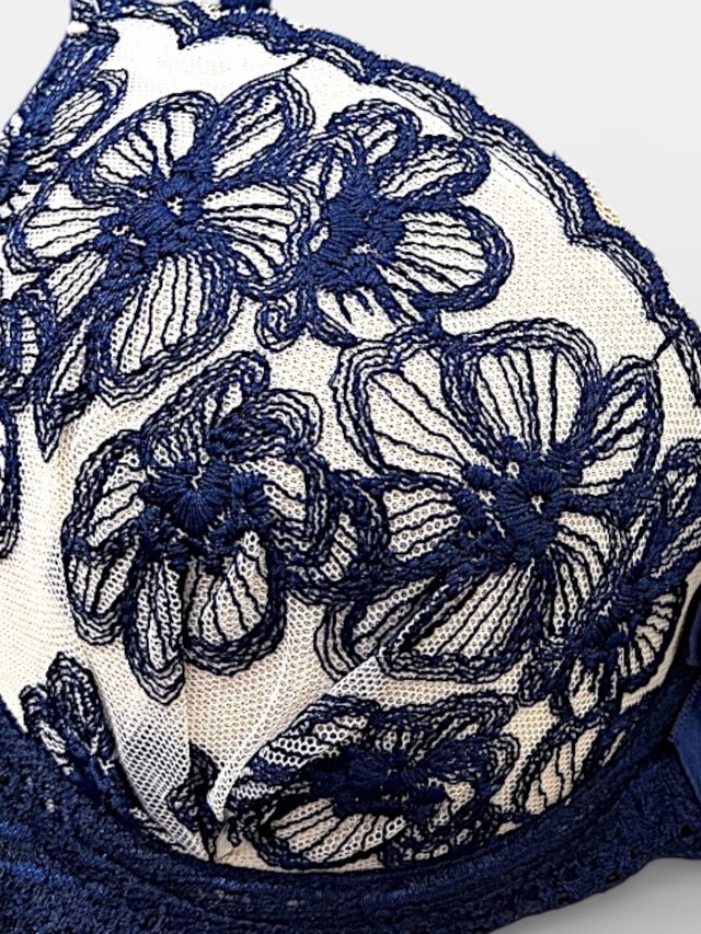 EFcup【nx062ネイビー】花柄刺繍ブラセット