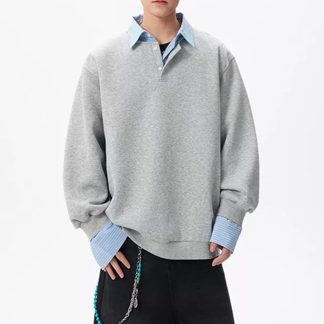 シャツカラー オーバーサイズ スウェット ◆2col M00002