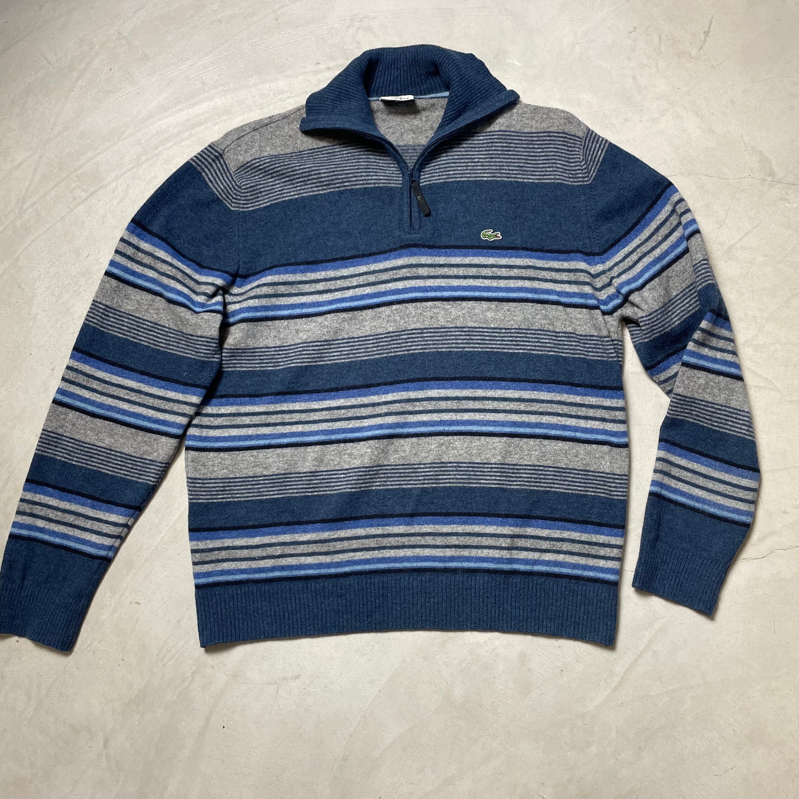 LACOSTE ラコステ ワンポイントロゴ 刺繍 ハーフジップ スウェット レディースL相当 古着 ブルー 青色 【スウェット】