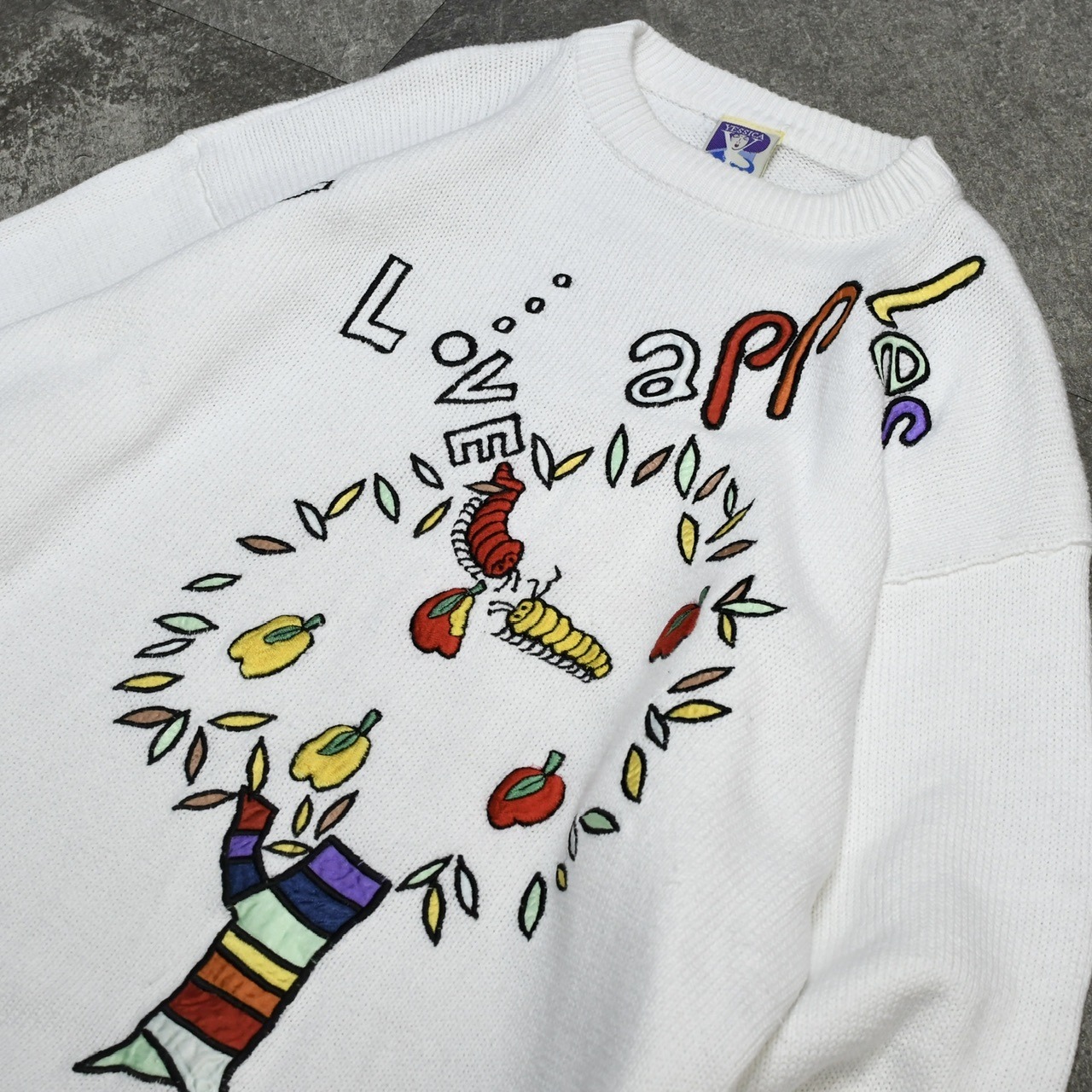 colorful caterpillar embroidery cotton knit