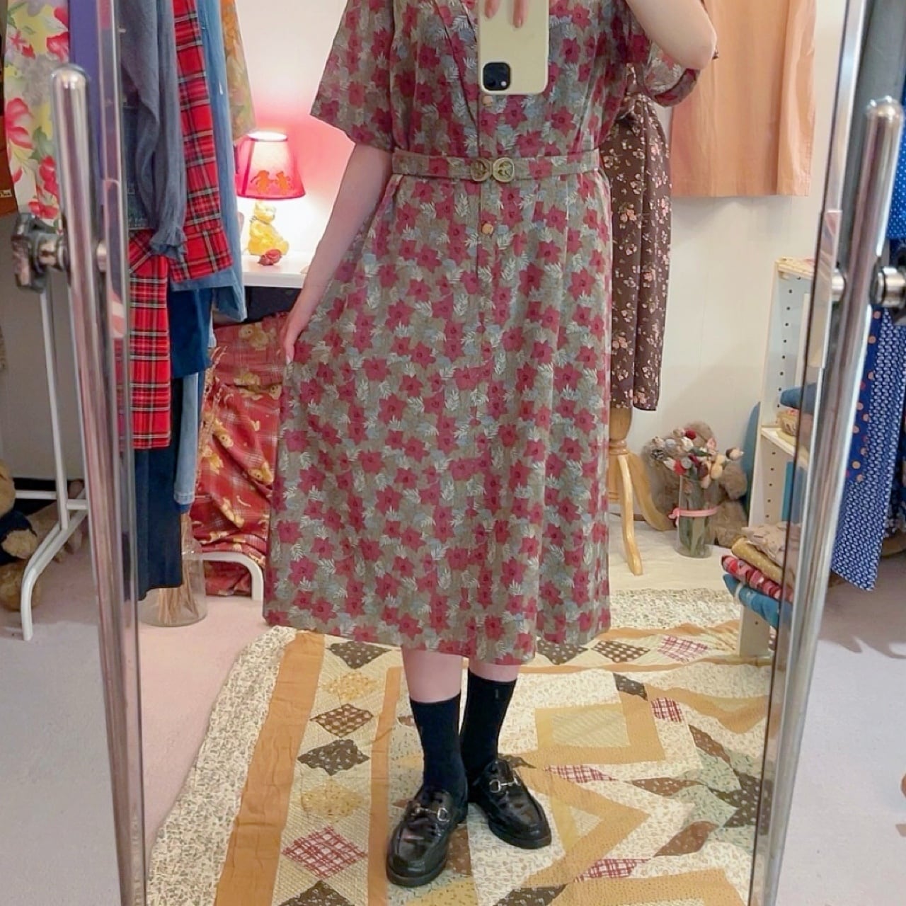 dark red leaf belt one-piece