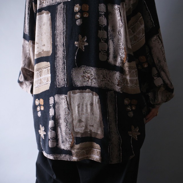 dark coloring art flower full pattern over silhouette shirt