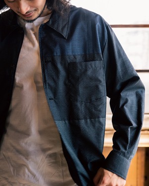 Patchwork open collar shirt / 亀甲模様 パッチワーク オープンカラーシャツ
