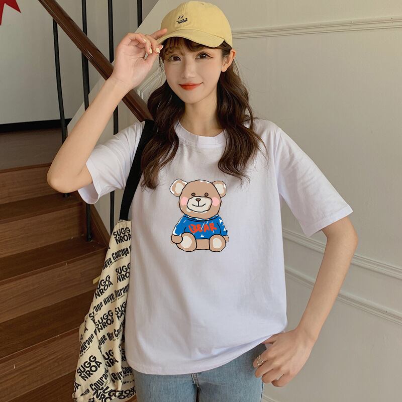 【新作】【送料無料】 2022 夏ルーズカジュアルかわいい漫画クマ半袖 Tシャツ女性のための多用途スリムデザインイントレンド 0334186449182