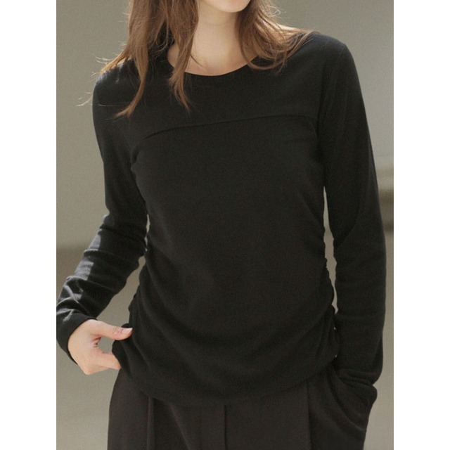 ウール混 サイドギャザーTシャツ 3color【M-2XL】　RA3063