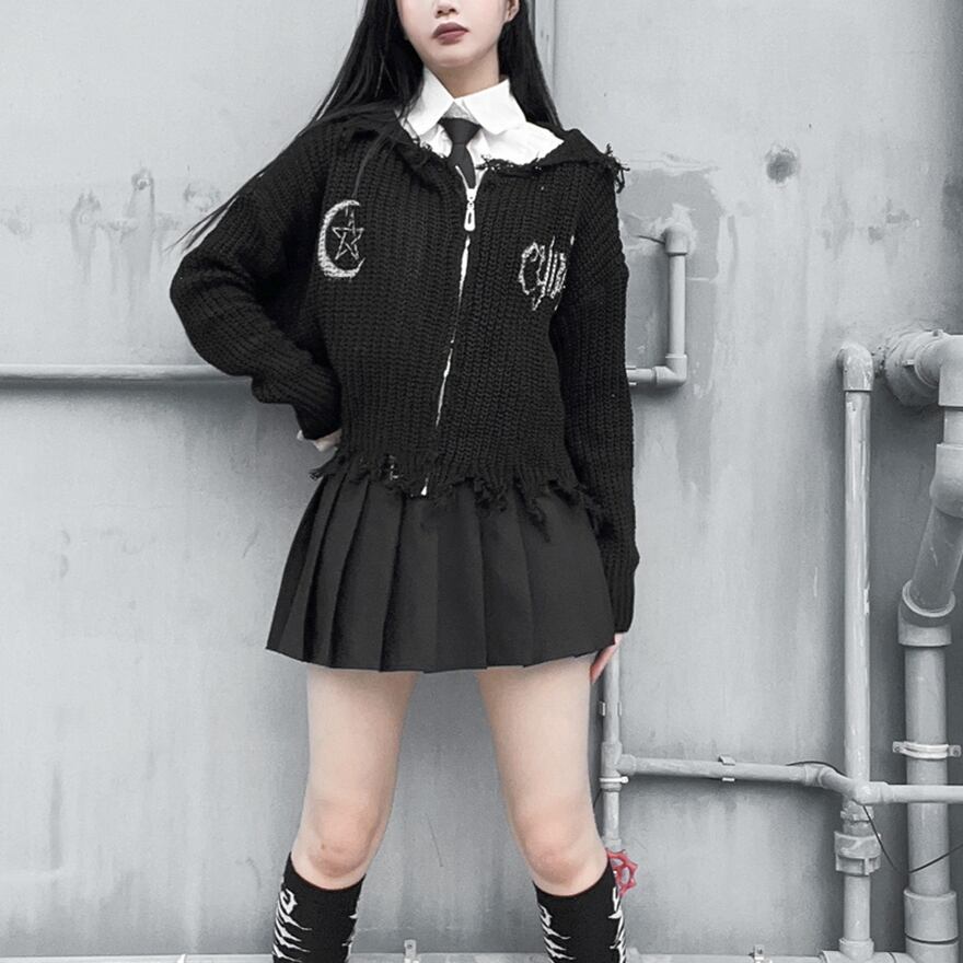 サブカル系 地雷Miubオリジナル パンク 長袖 ルーズ カーディガン  