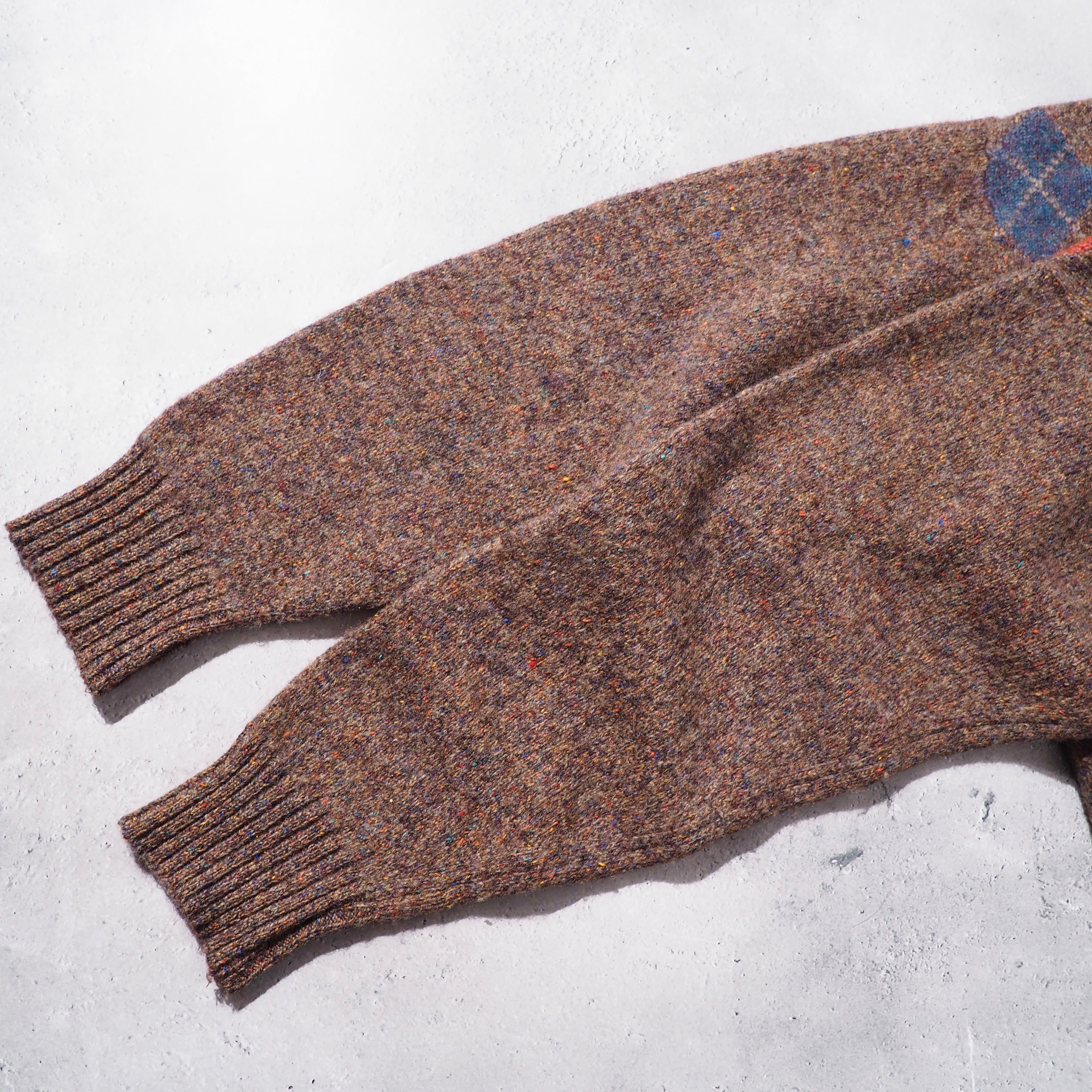 1990s Colorful argyle check × Nep vintage loose knit cardigan ( made in Ireland )
