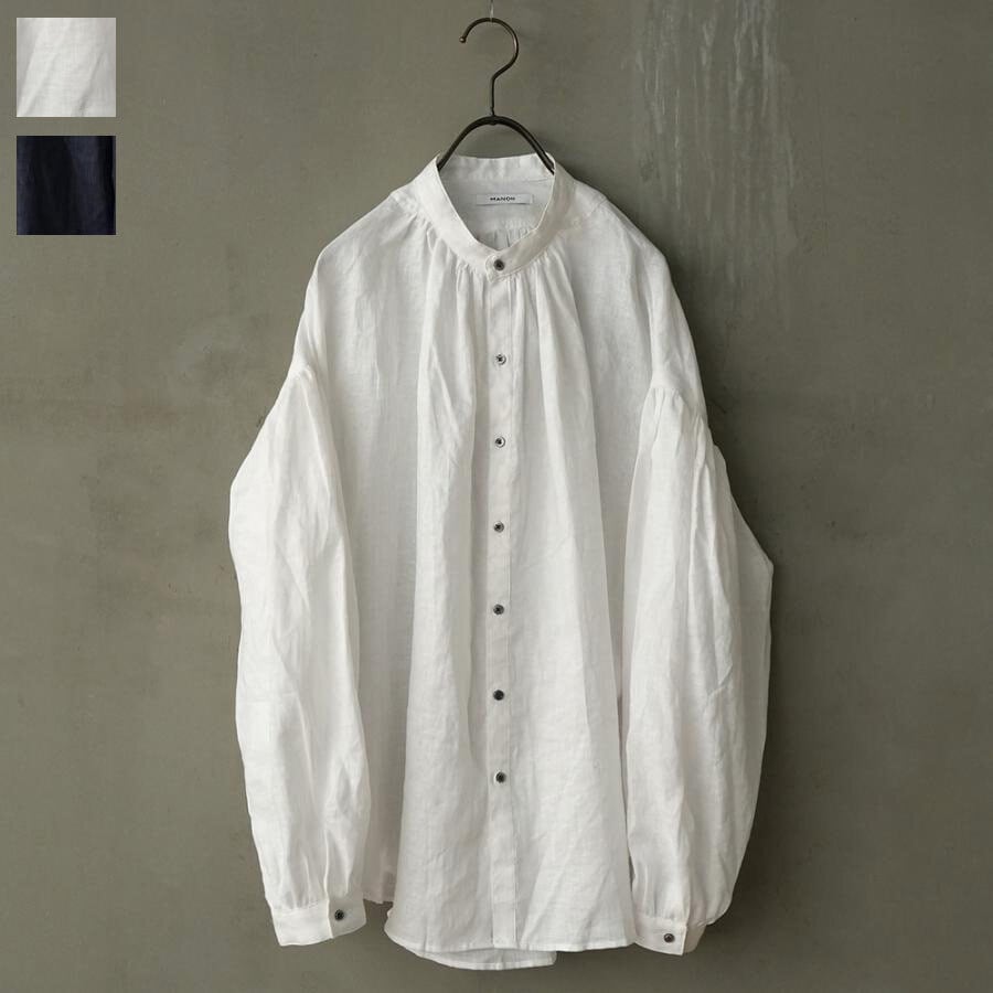ネイビー再入荷 マノン MANON 【 フレンチリネン アミカルシャツ