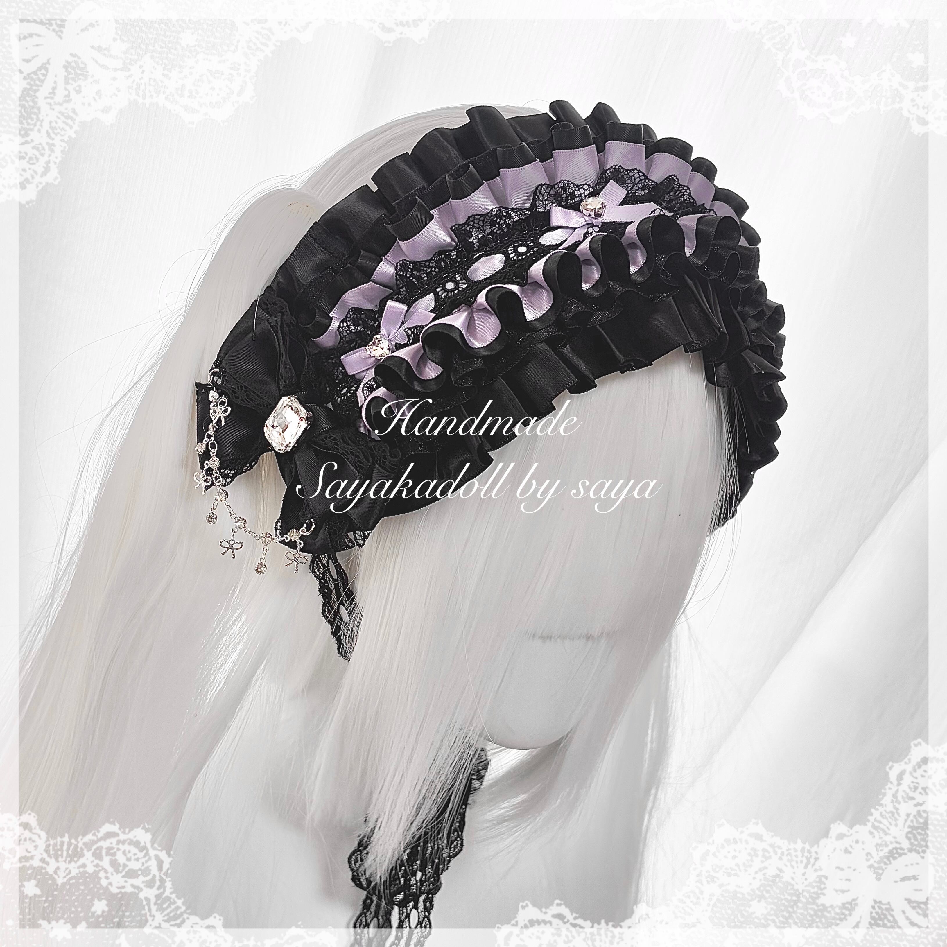 ♡ Candy チェック柄 フリルレースリボンヘッドドレス pink