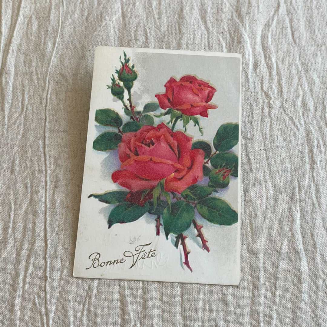 アンティークポストカード｜フランス直輸入 赤い薔薇 “Bonne Fête