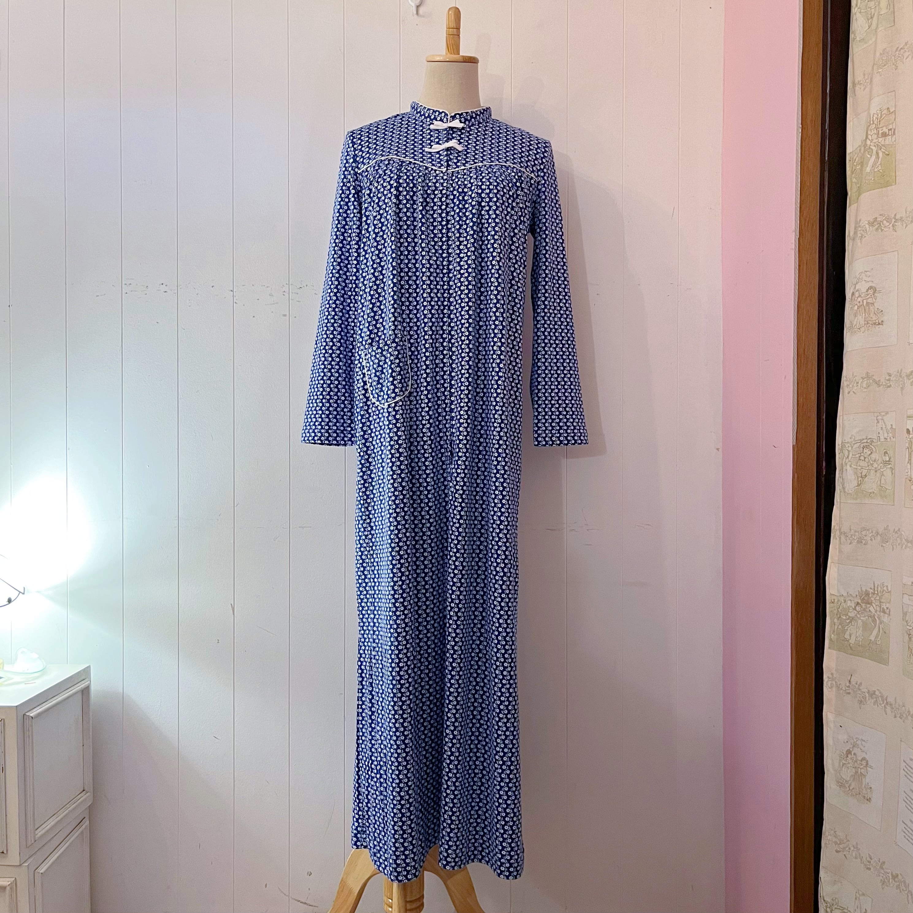 blue white flower neglige one-piece