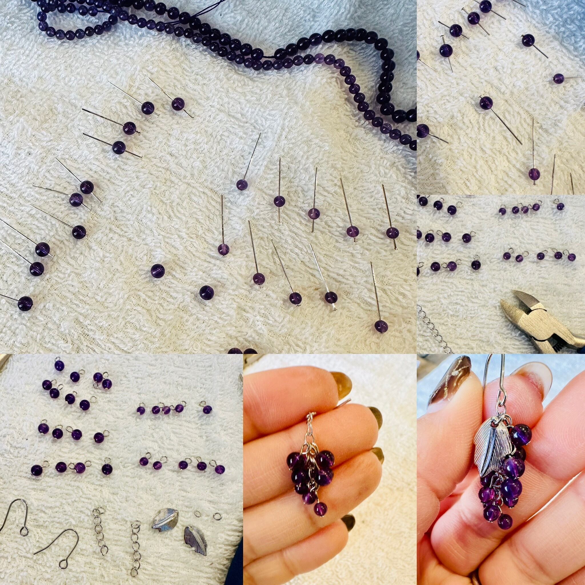 天然石ぶどうのピアス：アメジスト/ゴールドタイプ | Grapeful Life