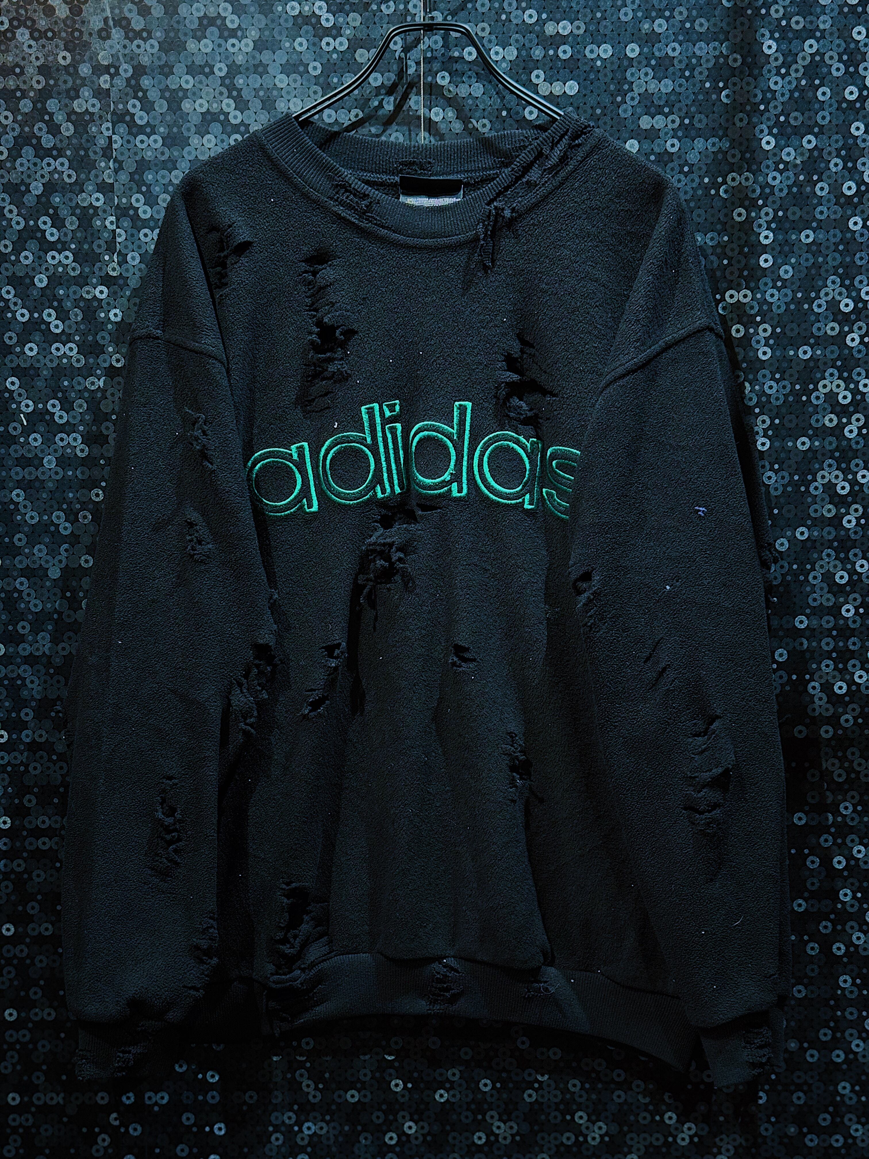 【ÆIEM】original"boro"remake adidas vintage Green line logo Black sweat