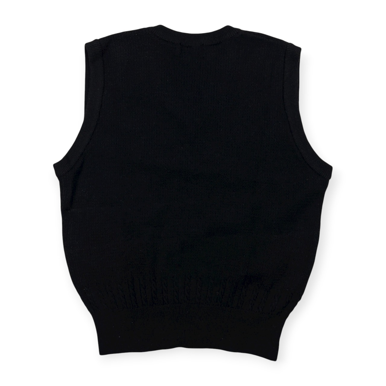 Black & White ブラックアンドホワイト ケーブル編み Vネック ウールニットベスト サイズ M /ブラック&ホワイト/ゴルフ/日本製