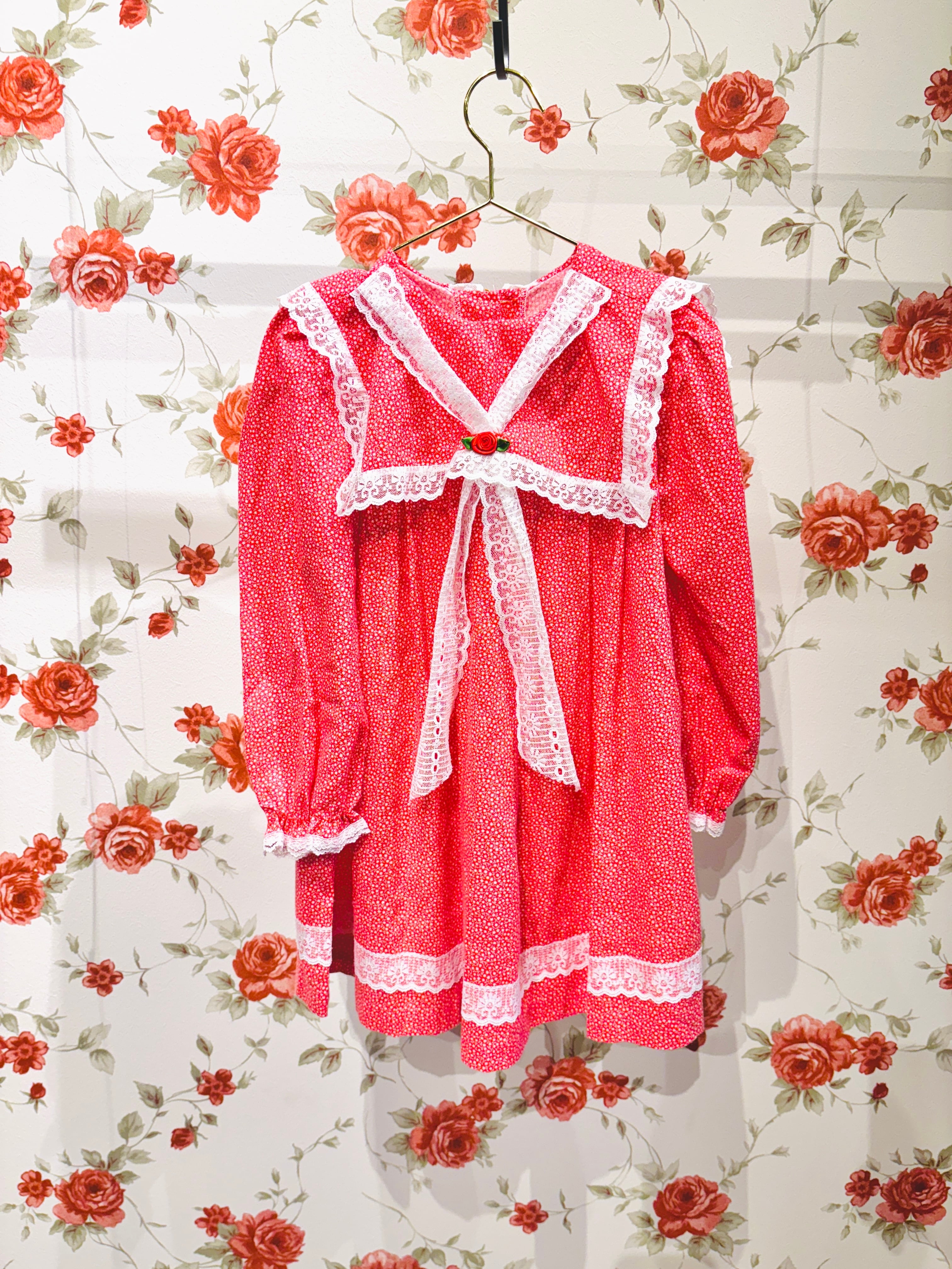 【KIDS vintage】 lace ribbon dress . about 5-6y