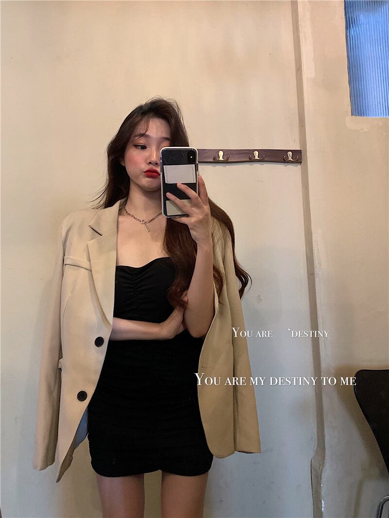 英国スタイルのルーズフライドストリートスーツジャケットのバージョン女性の初秋の薄い小さなスーツ2020新しいカジュアルジャケット ブラックストロベリース34399086304