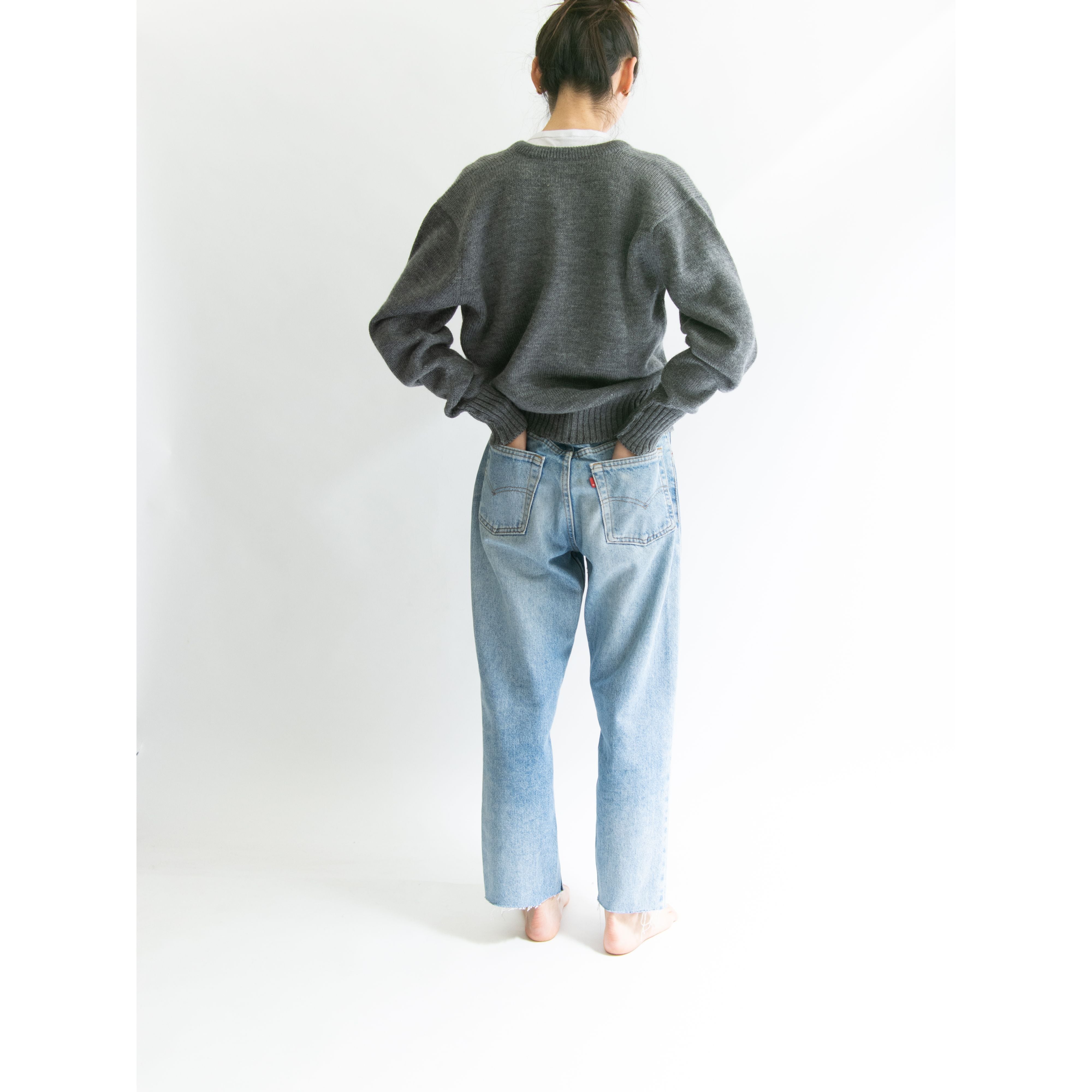 【Made in Scotland】For Harrods wool-nylon v-neck sweater(スコットランド製 ハロッズ別注 ウール ナイロンVネックニット セーター)10d